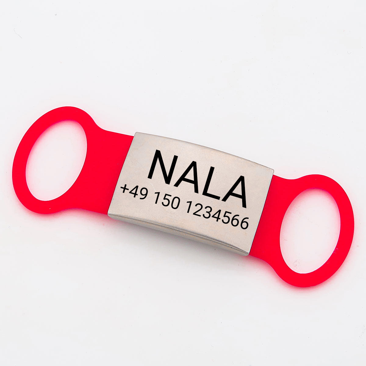 Klapperfreie Hundemarke Silikonslider mit Edelstahl-Schild für Halsbänder in rot
