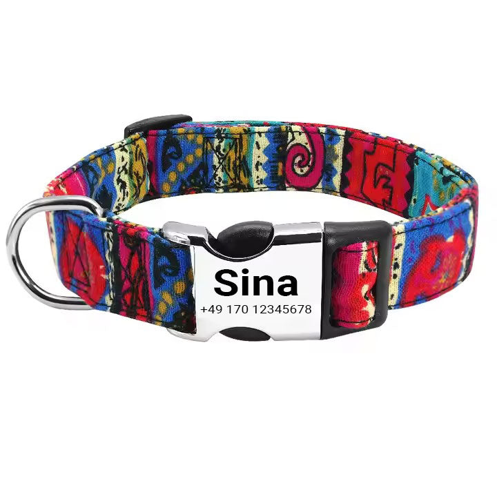 Hundehalsbånd "Sina" - Personaliseret med navn og nummer | Justerbart, farverigt og robust