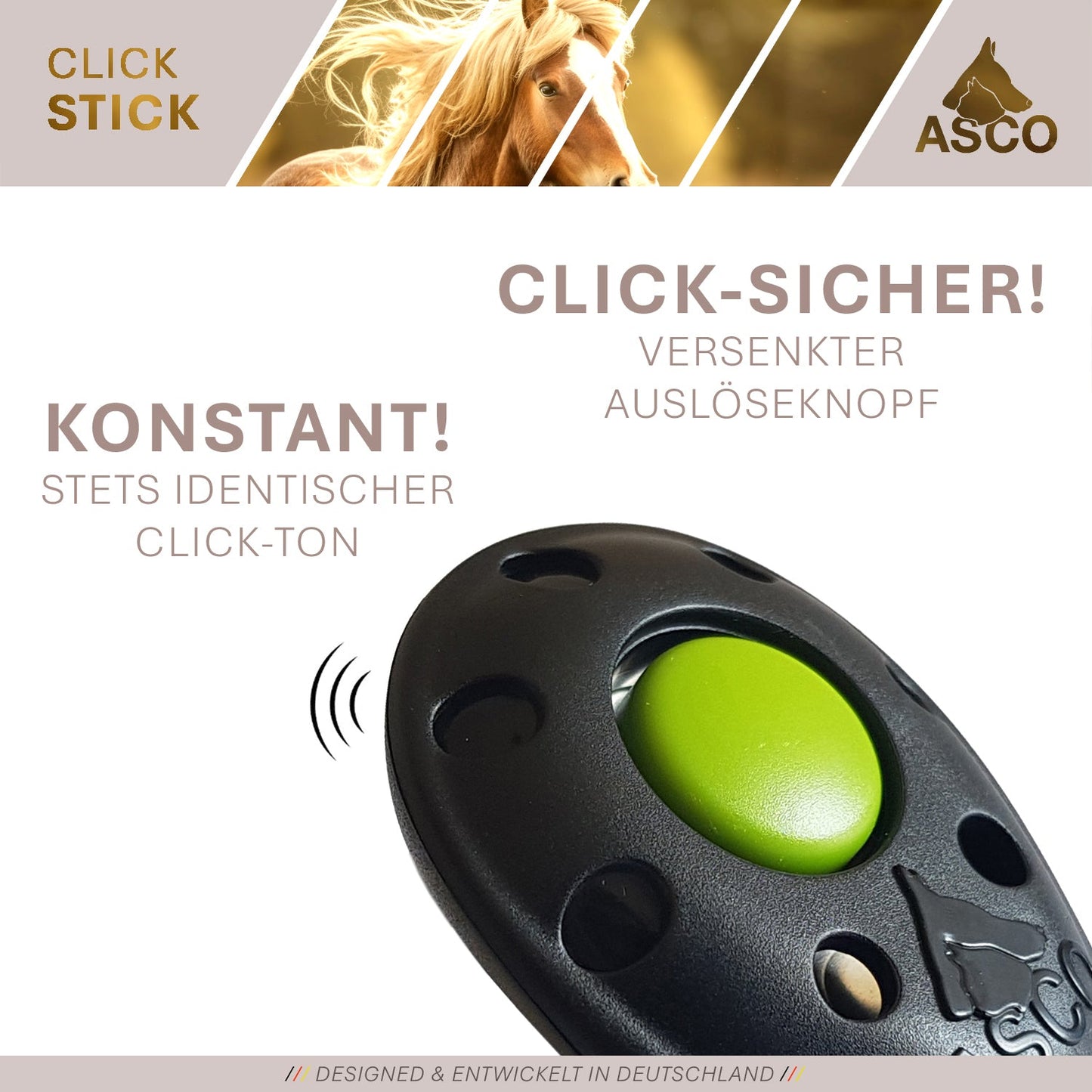 ASCO ClickStick - Målpind med aftagelig premium klikker - Målpind til klikkertræning af hund og kat - Forlængbar målpind med ekstra klikker - Målpind til måltræning