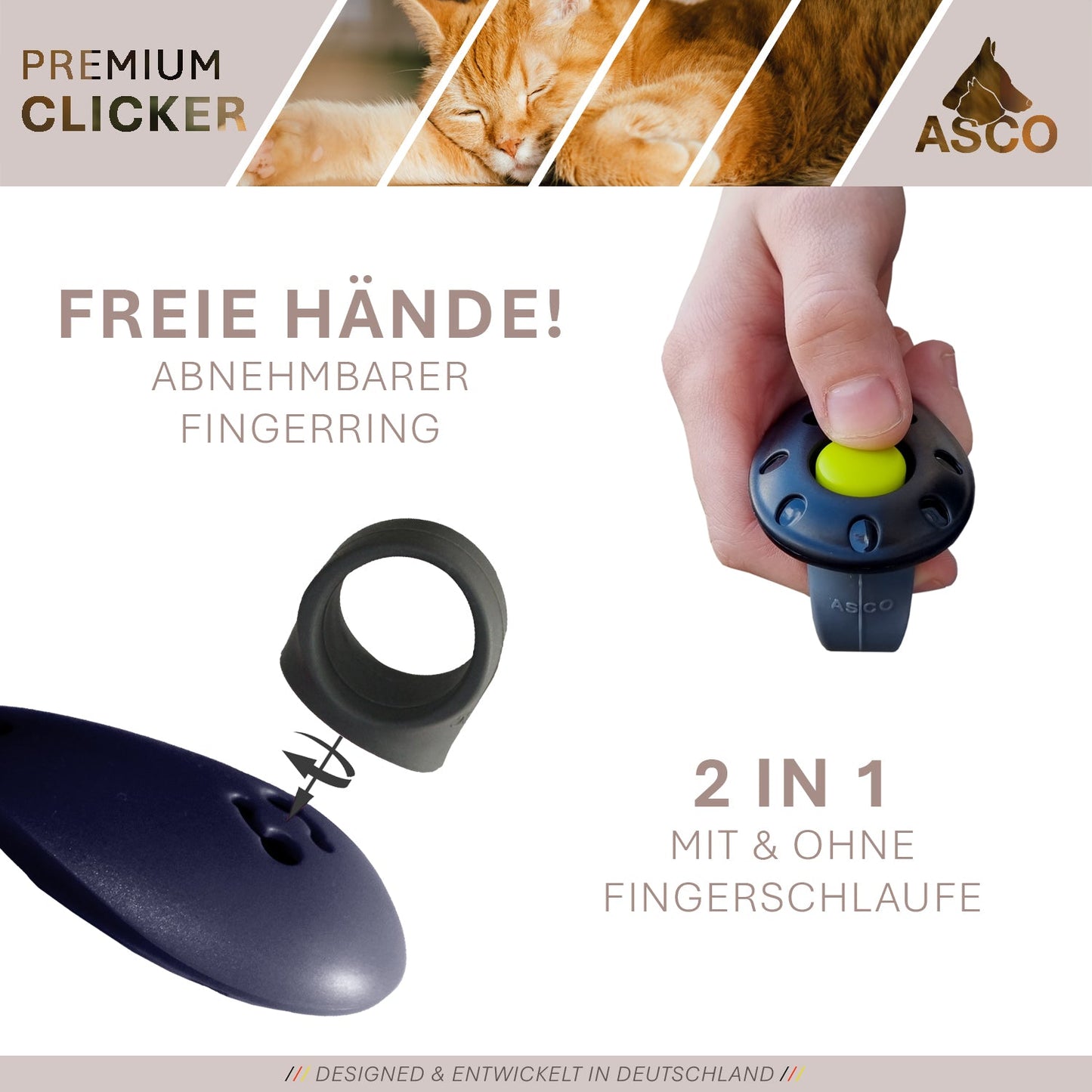 ASCO Finger Clicker - klikkertræning med premium-klikker til hunde, katte og heste