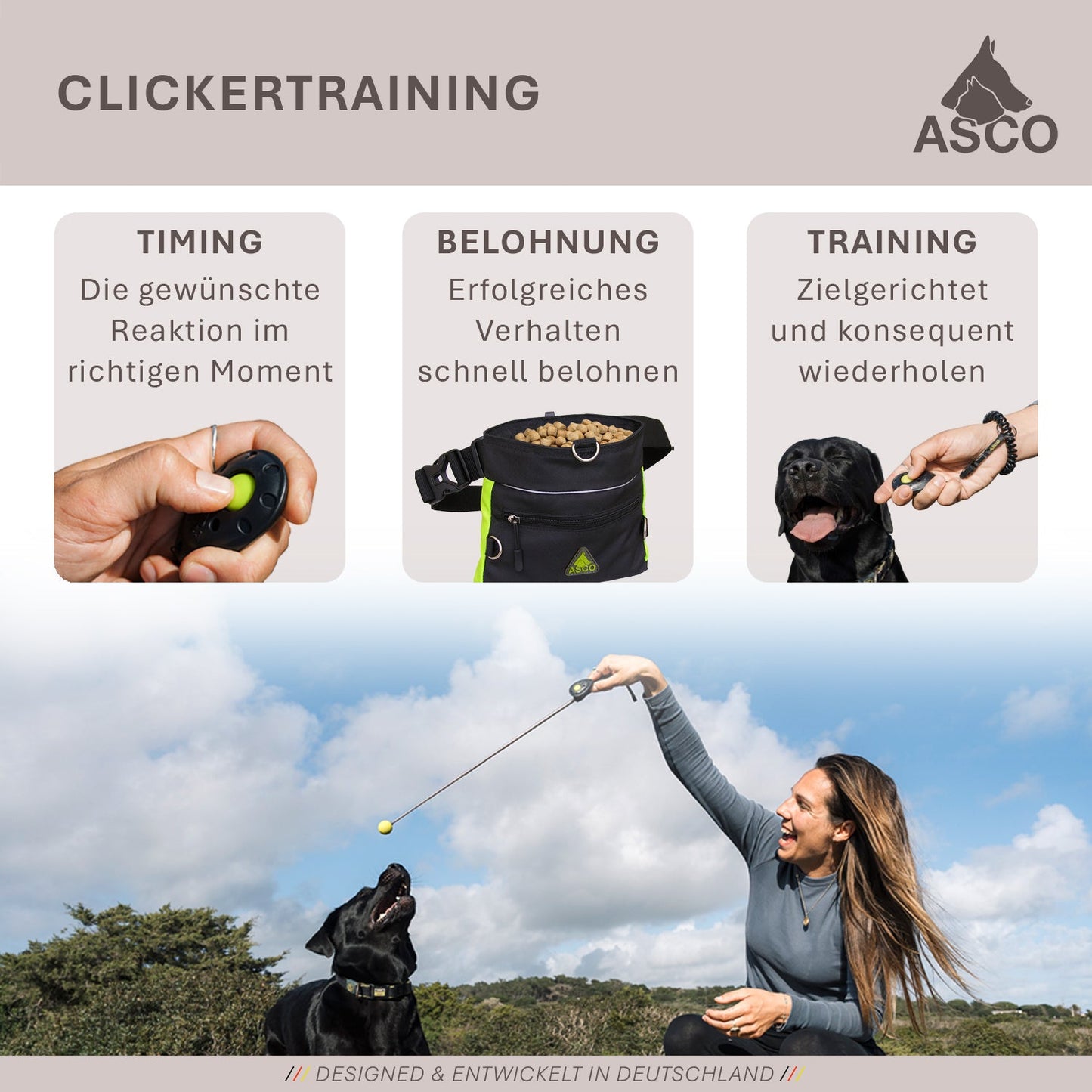 ASCO Finger Clicker - klikkertræning med premium-klikker til hunde, katte og heste