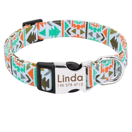 Hundehalsbånd "Gipsy" indgraveret med navn og telefon, nylon deco-stil