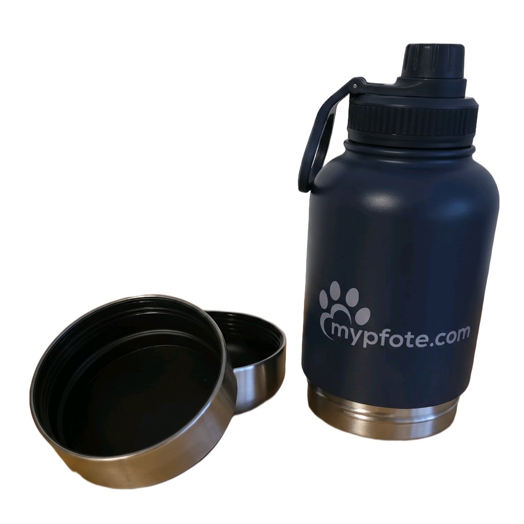 Drikkeflaske til hunde, 3-i-1 . Vand og mad til på farten lavet af rustfrit stål, 950 ml