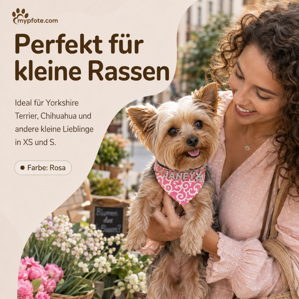 Hundebandana med navn og hundehalsbånd lavet af ægte læder. Besat med glitrende rhinestone-bogstaver