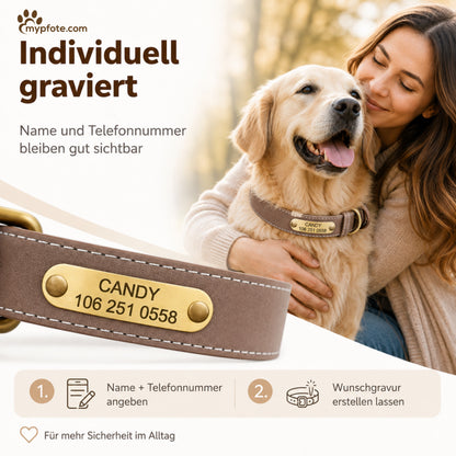 Smukt reflekterende hundehalsbånd med navn indgraveret 