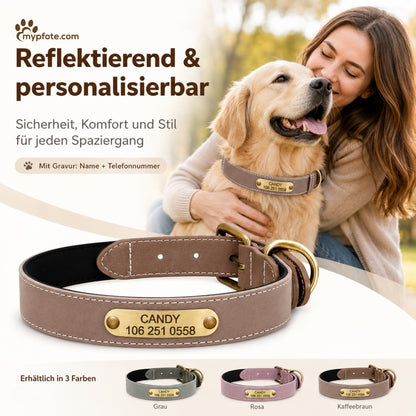 Smukt reflekterende hundehalsbånd med navn indgraveret 