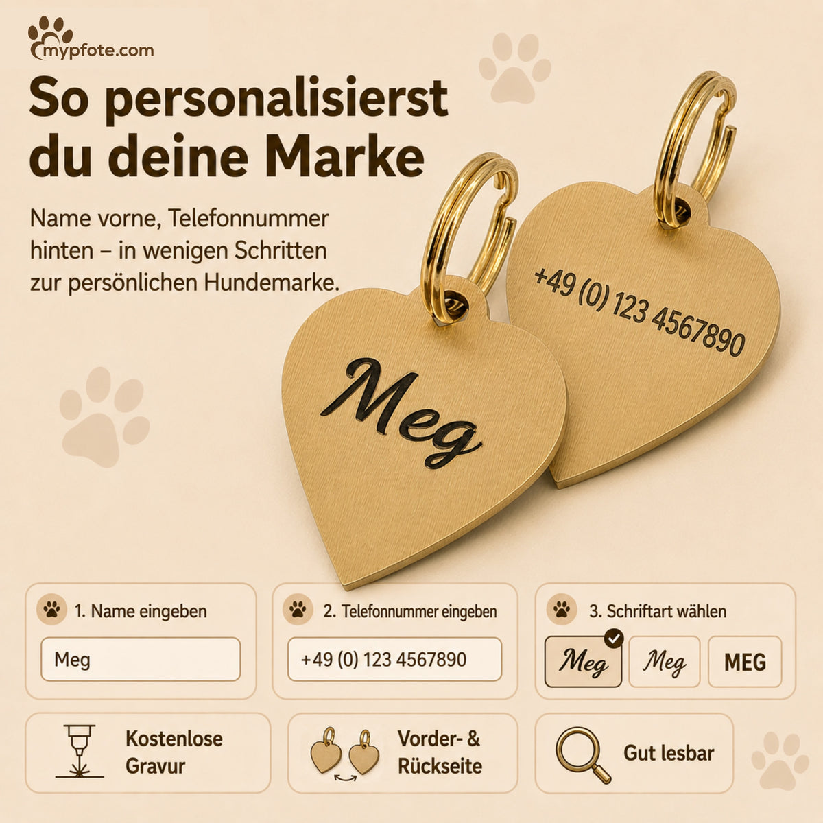 Hundeskilt med hjerte tilpasses og indgraveres gratis