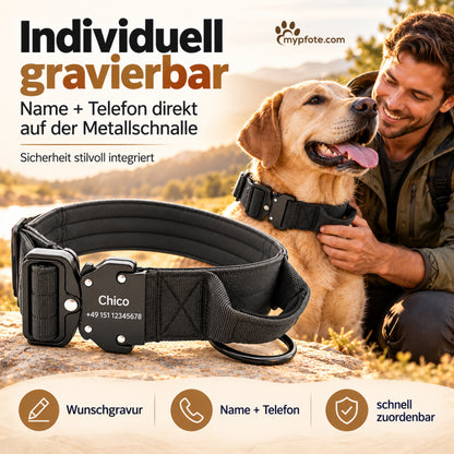Taktisk hundehalsbånd til store hunde med indgravering af navn