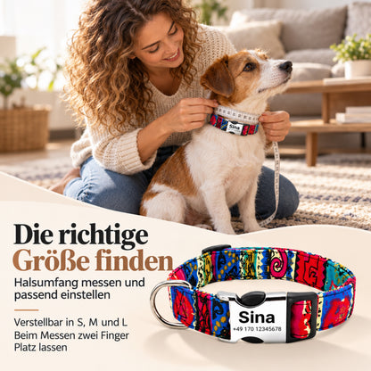 Hundehalsbånd "Sina" - Personaliseret med navn og nummer | Justerbart, farverigt og robust