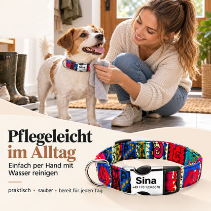 Hundehalsbånd "Sina" - Personaliseret med navn og nummer | Justerbart, farverigt og robust