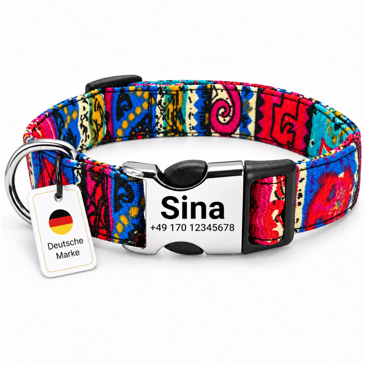 Hundehalsbånd "Sina" - Personaliseret med navn og nummer | Justerbart, farverigt og robust