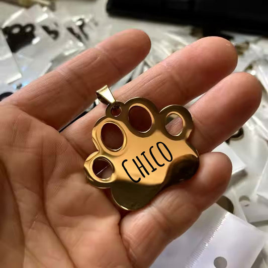 Personligt hundetegn i rustfrit stål med indgravering - Navn & telefonnummer - 30 mm - Guld, sølv & rosé