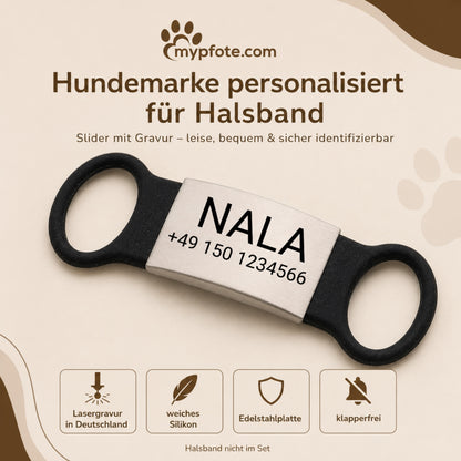 Ranglefri silikoneglider til hundetegn med tag i rustfrit stål til halsbånd inkl. GRATIS gravering
