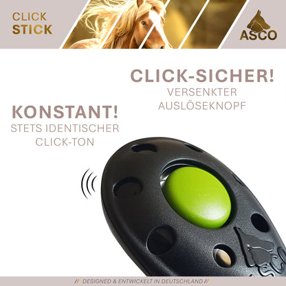 ASCO ClickStick - Målpind med aftagelig premium klikker - Målpind til klikkertræning af hund og kat - Forlængbar målpind med ekstra klikker - Målpind til måltræning