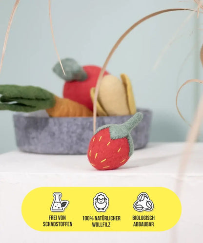 BUDDY. Hundelegetøj af uldfilt "Jordbær" 
