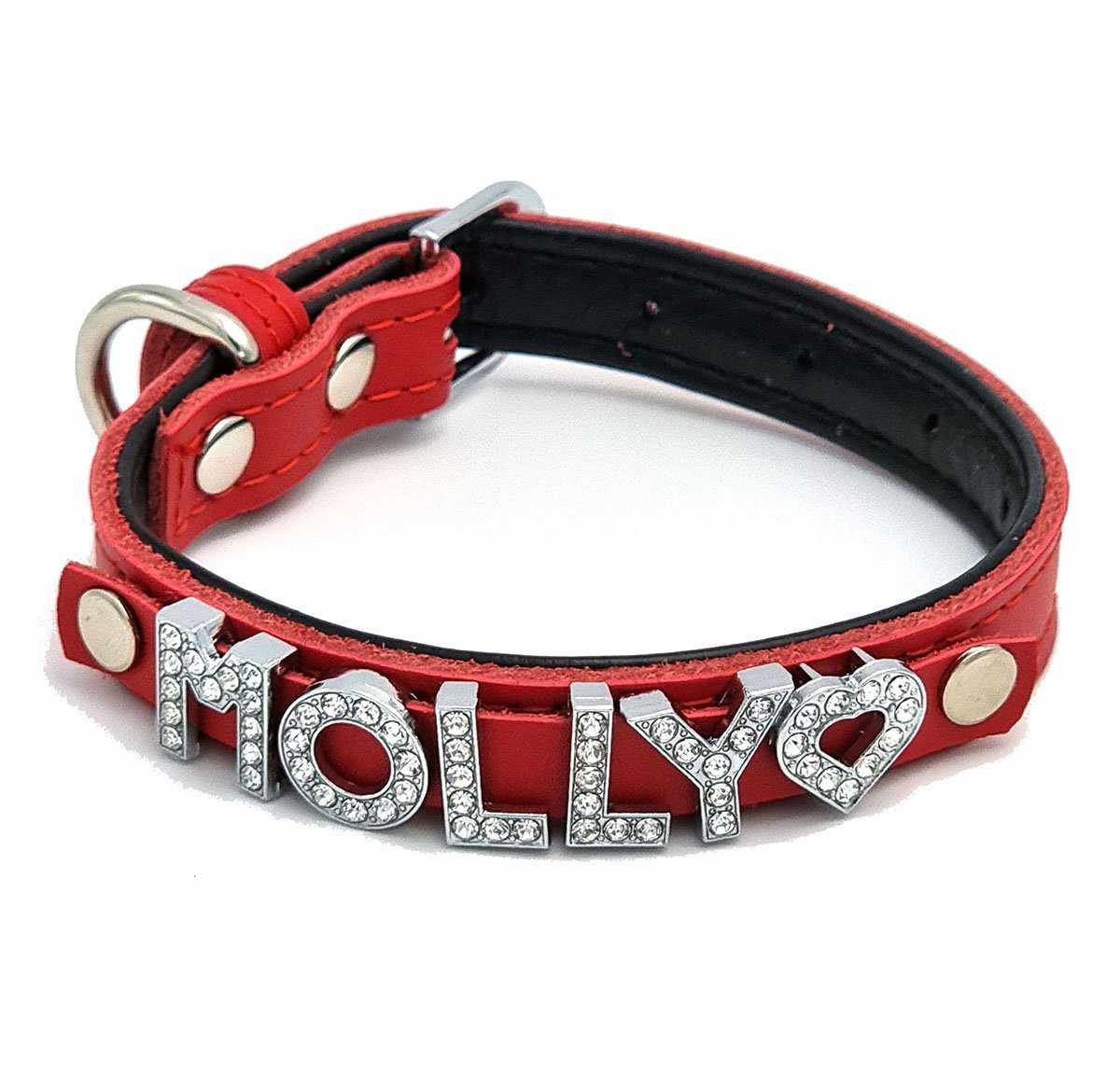 Edles Hundehalsband aus Leder personalisiert mit Glitzersteinen + Symbol